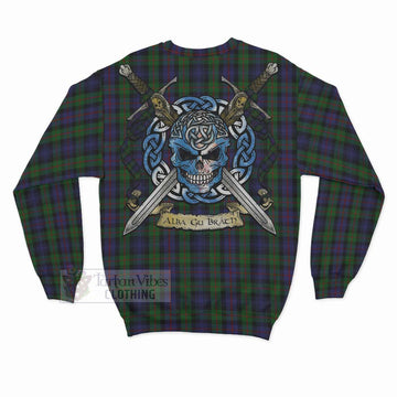 Murray Tartan Sweatshirt with Family Crest Celtic Skull Style