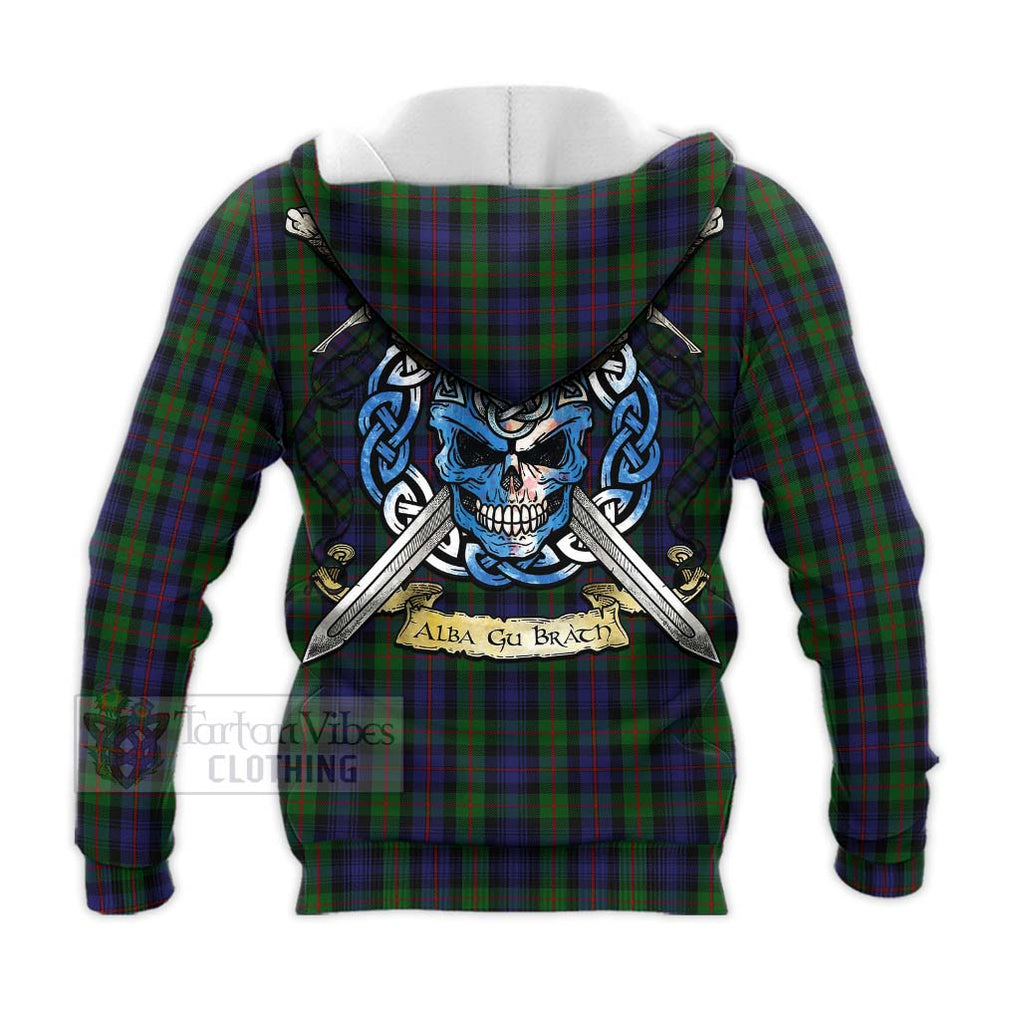 Tartan Vibes Clothing Murray Tartan Knitted Hoodie with Family Crest Celtic Skull Style