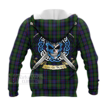 Murray Tartan Knitted Hoodie with Family Crest Celtic Skull Style