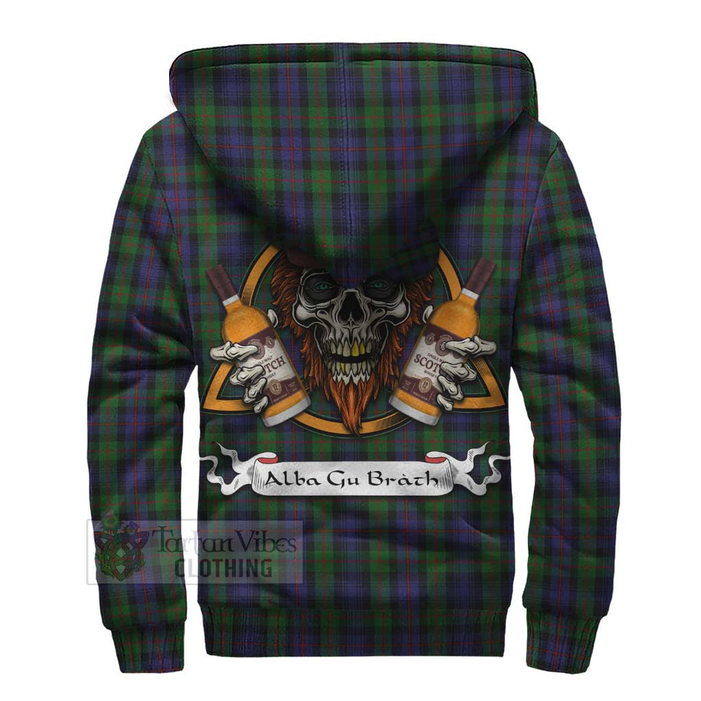 Tartan Vibes Clothing Murray Tartan Sherpa Hoodie with Family Crest and Bearded Skull Holding Bottles of Whiskey