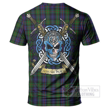 Murray Tartan T-Shirt with Family Crest Celtic Skull Style