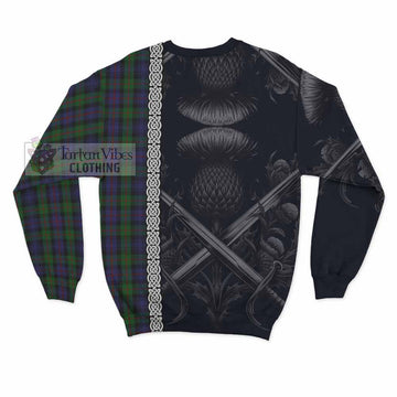 Murray Tartan Sweatshirt with Family Crest Cross Sword Thistle Celtic Vibes