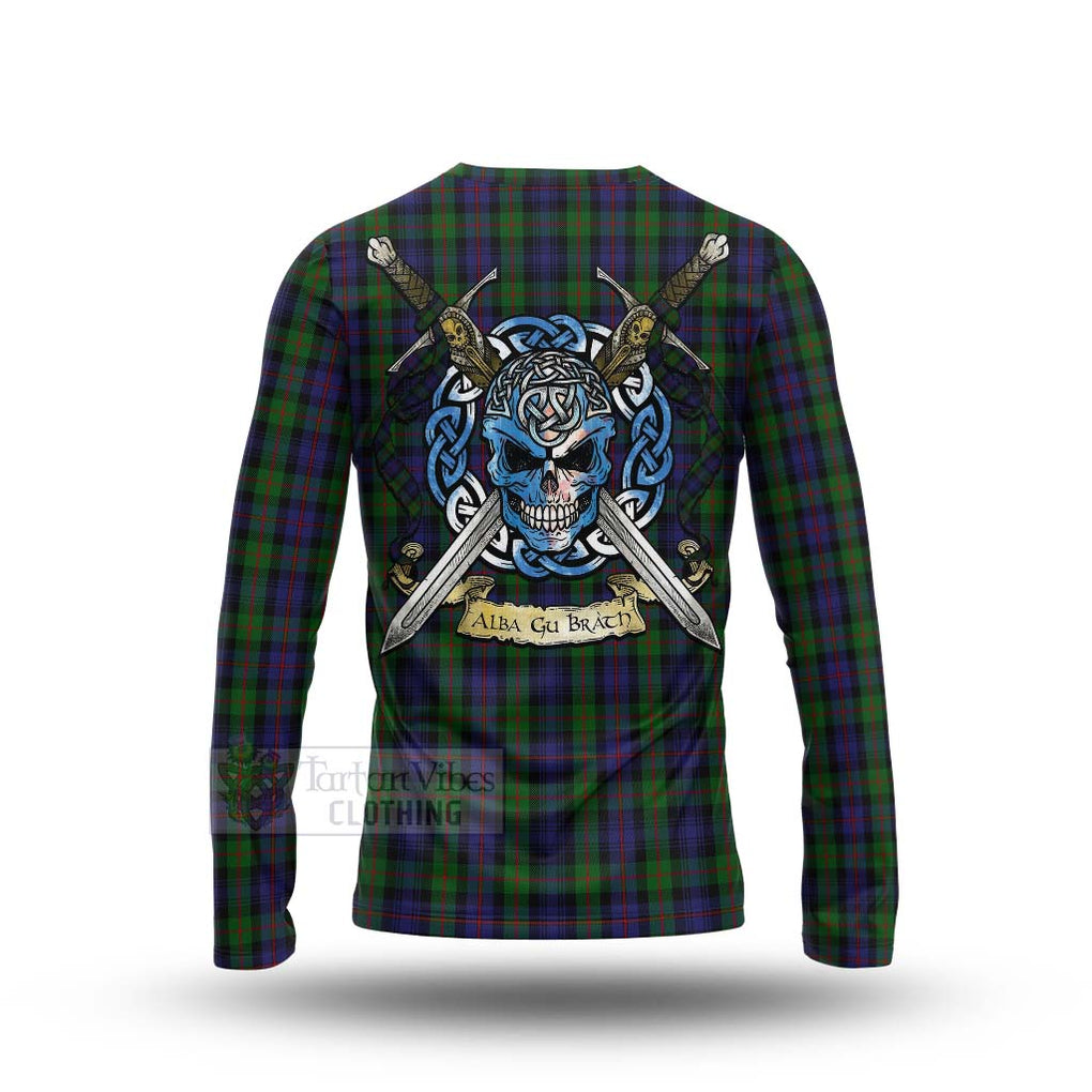 Tartan Vibes Clothing Murray Tartan Long Sleeve T-Shirt with Family Crest Celtic Skull Style