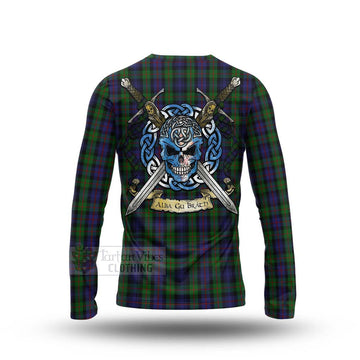 Murray Tartan Long Sleeve T-Shirt with Family Crest Celtic Skull Style