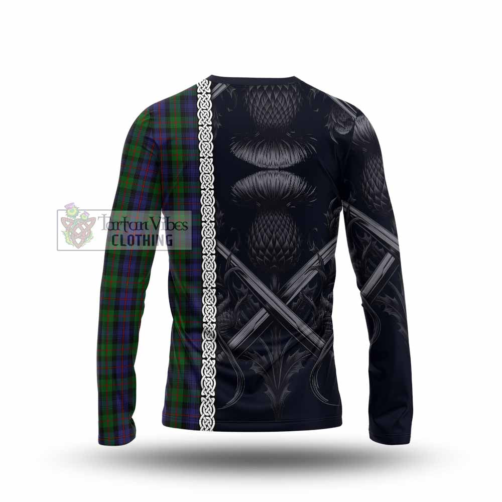 Tartan Vibes Clothing Murray Tartan Long Sleeve T-Shirt with Family Crest Cross Sword Thistle Celtic Vibes