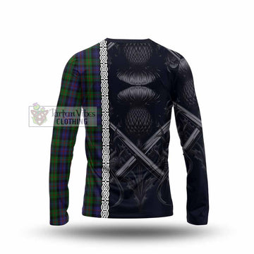 Murray Tartan Long Sleeve T-Shirt with Family Crest Cross Sword Thistle Celtic Vibes