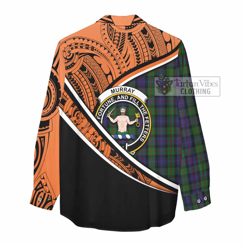 Tartan Vibes Clothing Murray Crest Tartan Women's Casual Shirt with Maori Tattoo Style - Orange Version