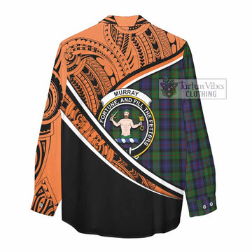 Murray Crest Tartan Women's Casual Shirt with Polynesian Vibes Style - Orange Version