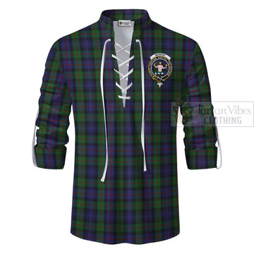 Murray Tartan Ghillie Kilt Shirt with Family Crest and Bearded Skull Holding Bottles of Whiskey