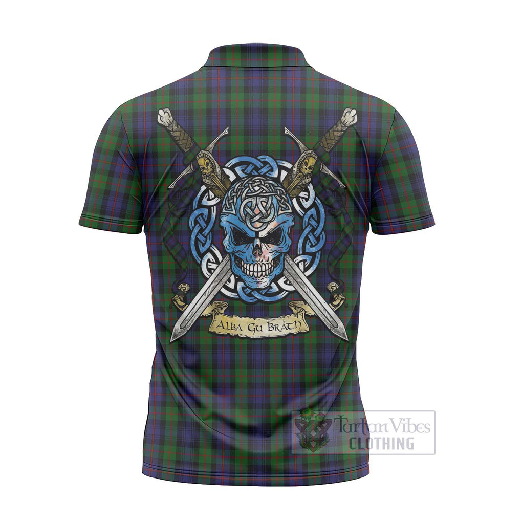 Tartan Vibes Clothing Murray Tartan Zipper Polo Shirt with Family Crest Celtic Skull Style