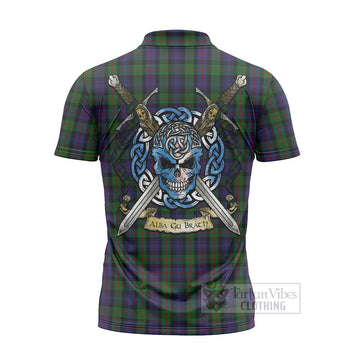 Murray Tartan Zipper Polo Shirt with Family Crest Celtic Skull Style