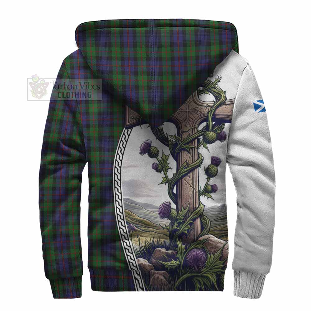 Tartan Vibes Clothing Murray Tartan Sherpa Hoodie with Family Crest and St. Andrew's Cross Accented by Thistle Vines