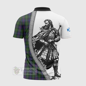 Murray Tartan Clan Crest Zipper Polo Shirt with Highlander Warrior Celtic Style