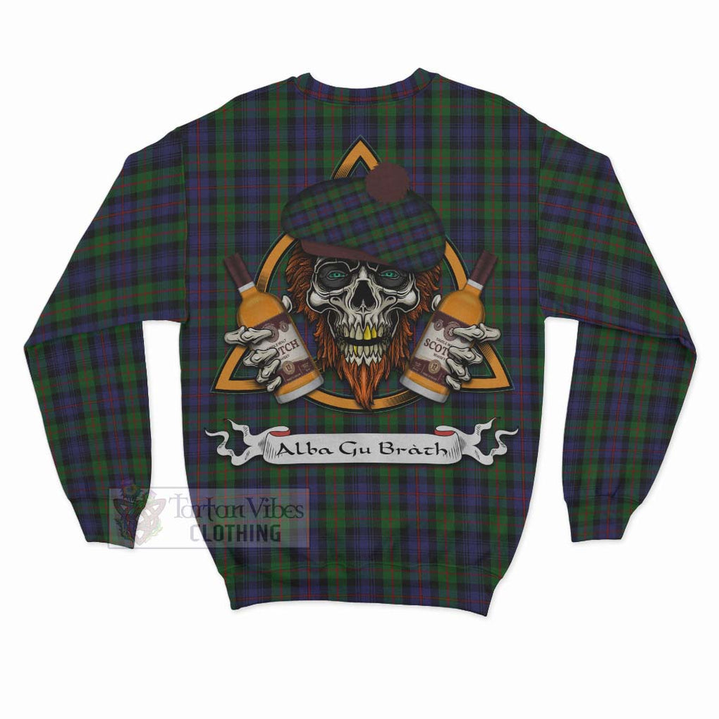 Tartan Vibes Clothing Murray Tartan Sweatshirt with Family Crest and Bearded Skull Holding Bottles of Whiskey