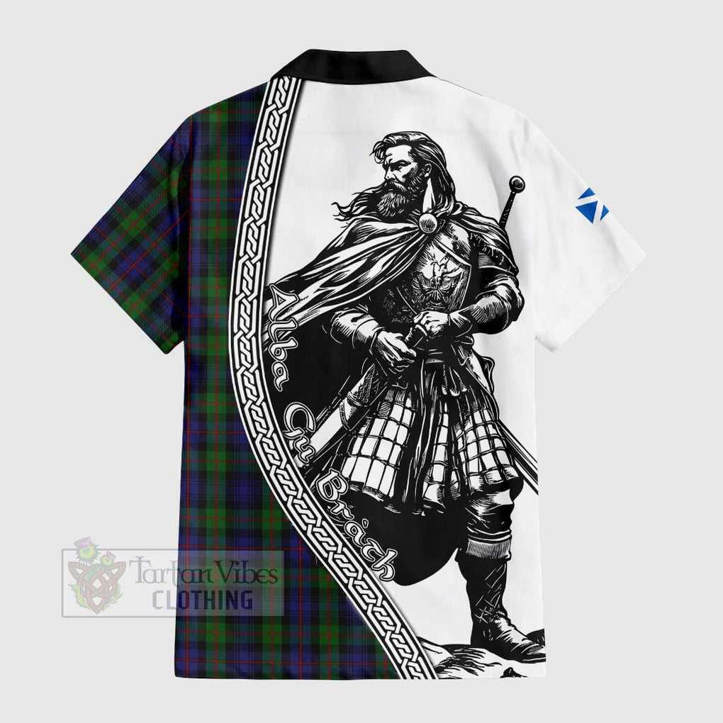 Tartan Vibes Clothing Murray Tartan Clan Crest Short Sleeve Button Shirt with Highlander Warrior Celtic Style