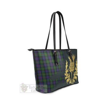 Murray Tartan Leather Tote Bag Gold Thistle Style - Tartan Vibes Clothing
