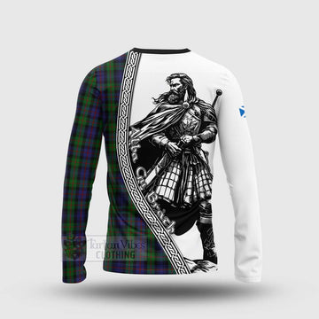 Murray Tartan Clan Crest Long Sleeve T-Shirt with Highlander Warrior Celtic Style