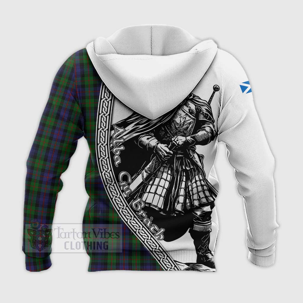 Tartan Vibes Clothing Murray Tartan Clan Crest Knitted Hoodie with Highlander Warrior Celtic Style