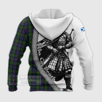 Murray Tartan Clan Crest Knitted Hoodie with Highlander Warrior Celtic Style