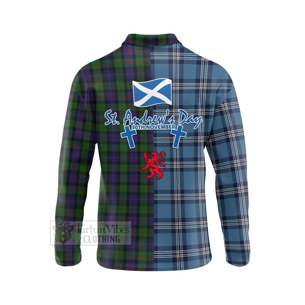 Tartan Vibes Clothing Murray Tartan Long Sleeve Polo Shirt Happy St. Andrew's Day Half Tartan Style