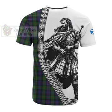 Murray Tartan Clan Crest Cotton T-shirt with Highlander Warrior Celtic Style