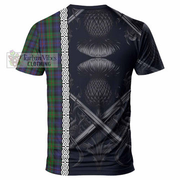 Murray Tartan T-Shirt with Family Crest Cross Sword Thistle Celtic Vibes