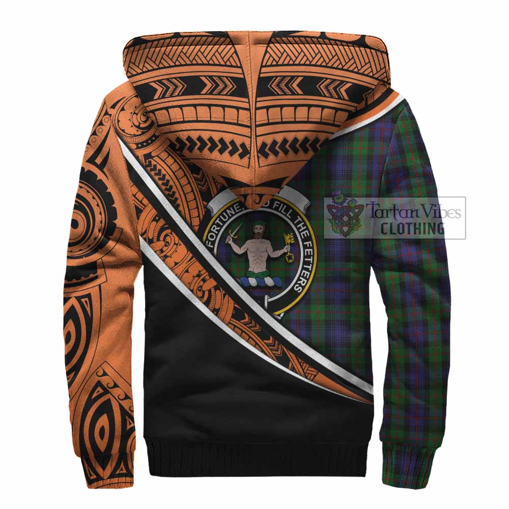 Tartan Vibes Clothing Murray Crest Tartan Sherpa Hoodie with Maori Tattoo Style - Orange Version