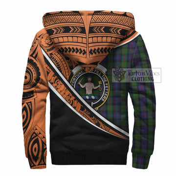 Murray Crest Tartan Sherpa Hoodie with Polynesian Vibes Style - Orange Version