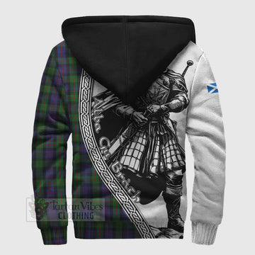 Murray Tartan Clan Crest Sherpa Hoodie with Highlander Warrior Celtic Style