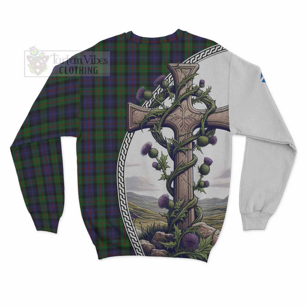 Tartan Vibes Clothing Murray Tartan Sweatshirt with Family Crest and St. Andrew's Cross Accented by Thistle Vines