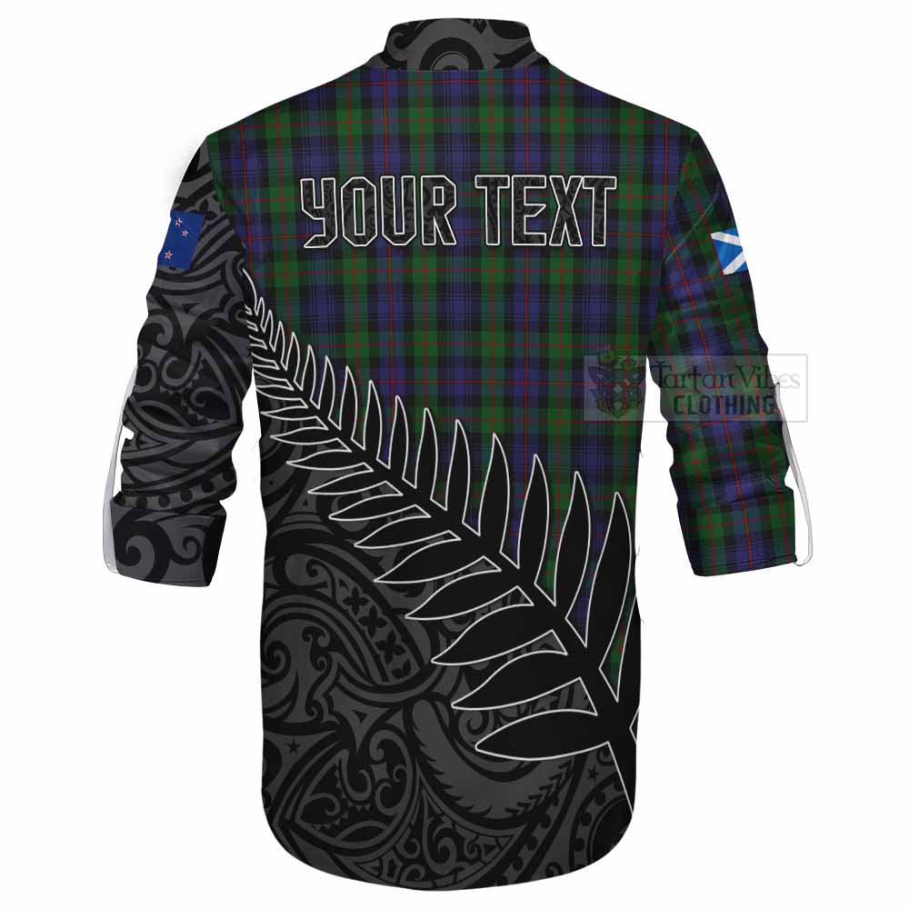 Tartan Vibes Clothing Murray Crest Tartan Ghillie Kilt Shirt with New Zealand Silver Fern Half Style