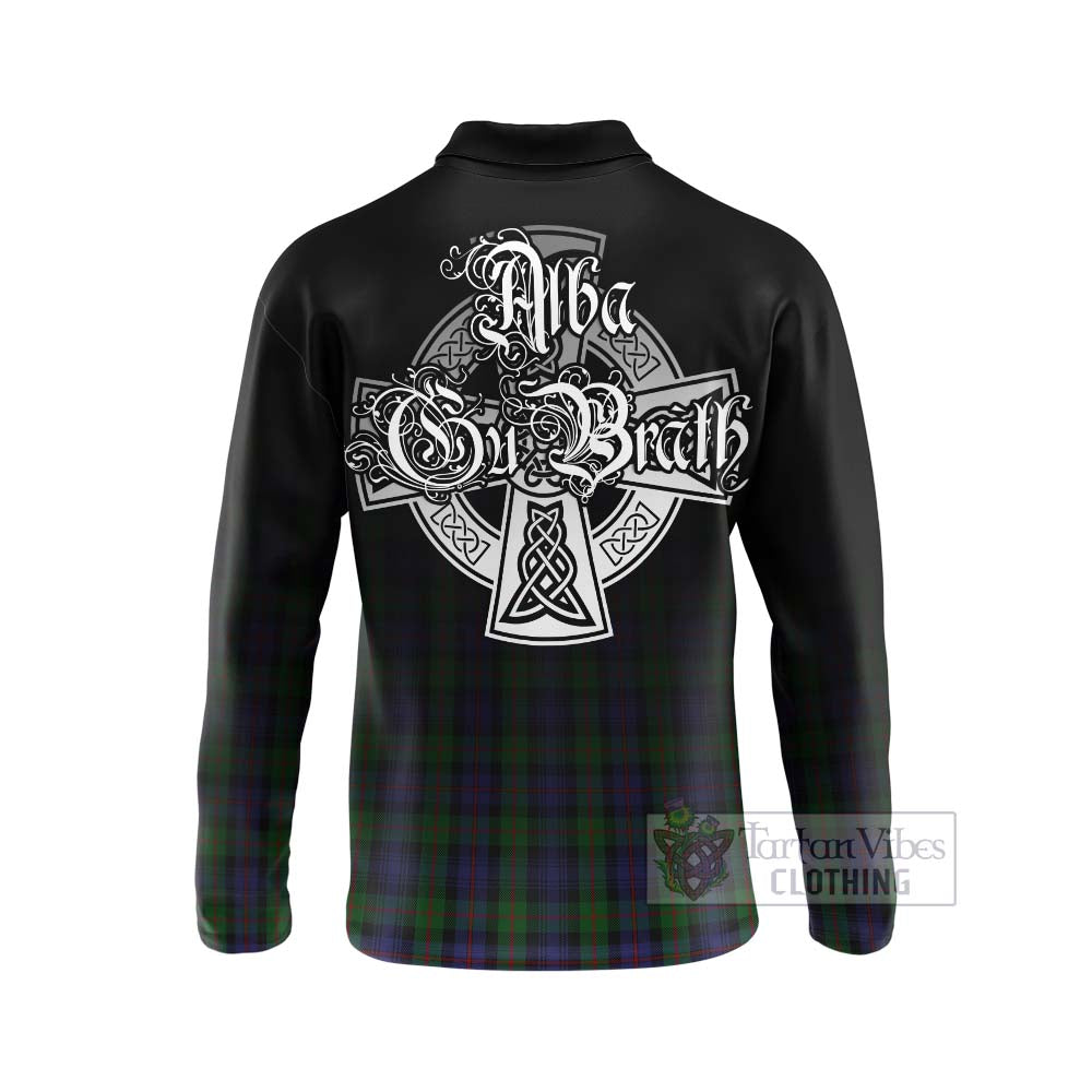 Tartan Vibes Clothing Murray Tartan Long Sleeve Polo Shirt Featuring Alba Gu Brath Family Crest Celtic Inspired