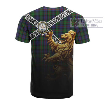 Murray Crest Tartan Cotton T-shirt with Golden Lion Emblem Celtic Style - Tartan Vibes Clothing