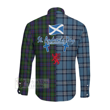 Murray Tartan Long Sleeve Button Shirt Happy St. Andrew's Day Half Tartan Style Men's Shirt - Tartan Vibes Clothing