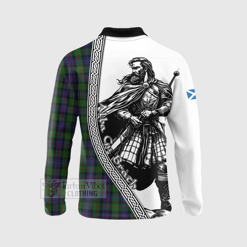 Tartan Vibes Clothing Murray Tartan Clan Crest Long Sleeve Polo Shirt with Highlander Warrior Celtic Style