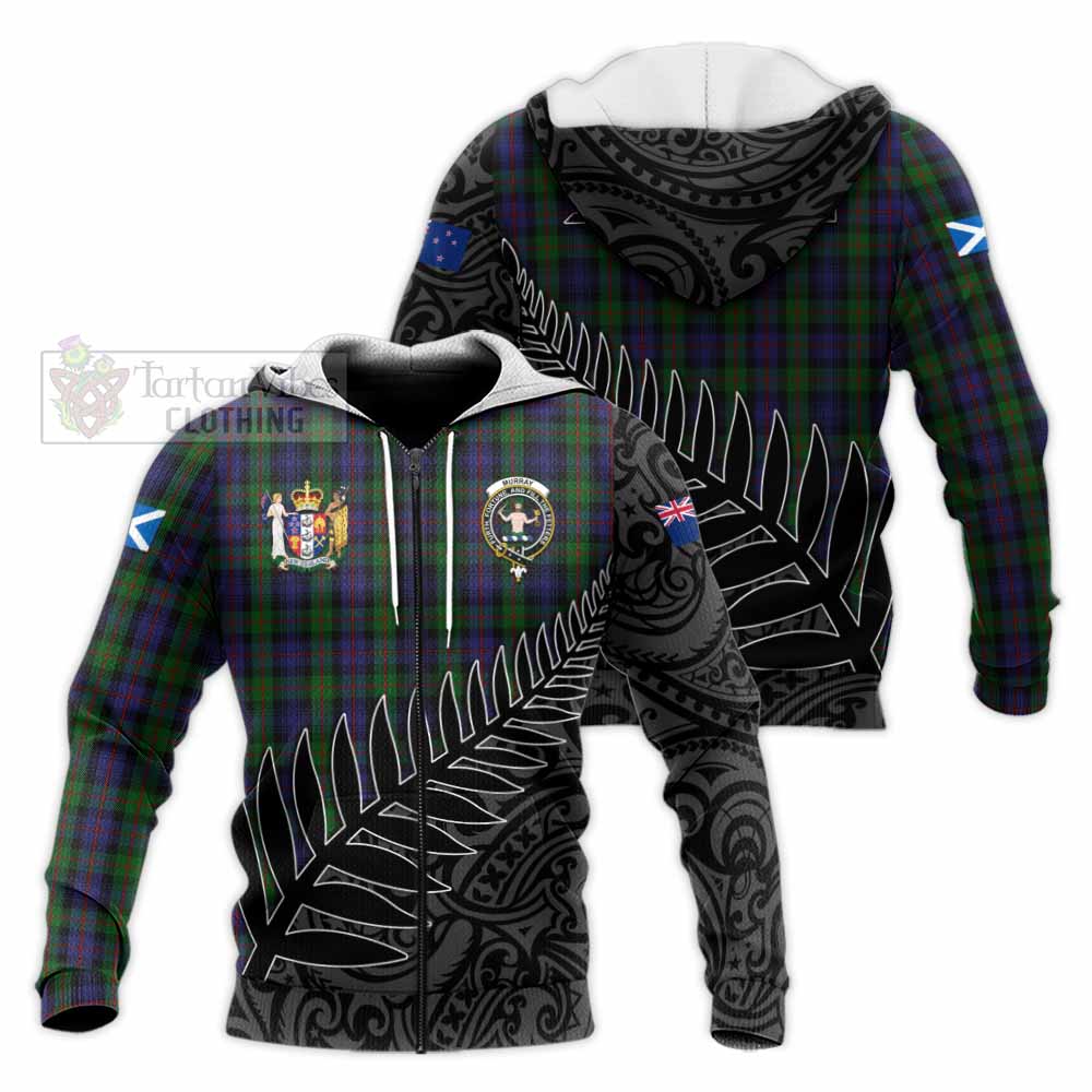 Tartan Vibes Clothing Murray Crest Tartan Knitted Hoodie with New Zealand Silver Fern Half Style