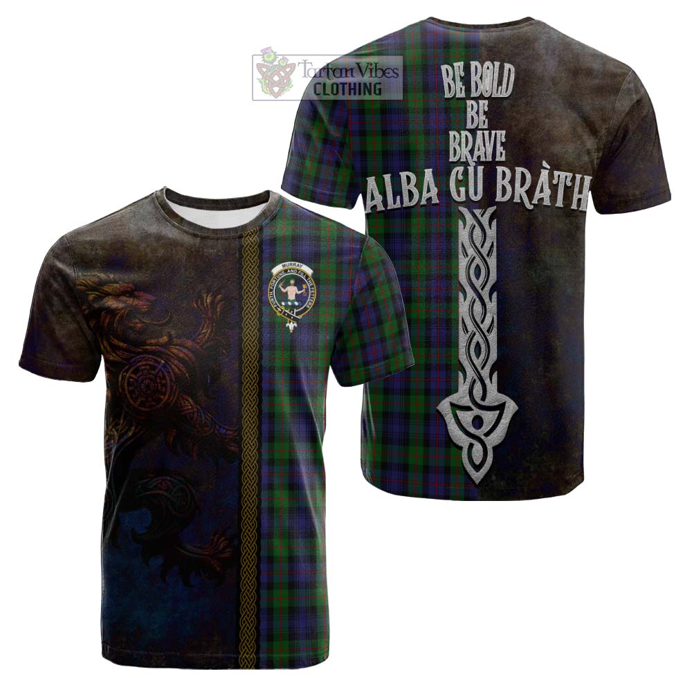 Murray Tartan Family Crest Cotton T-shirt Alba Gu Brath Be Brave Lion Ancient Style - Tartan Vibes Clothing