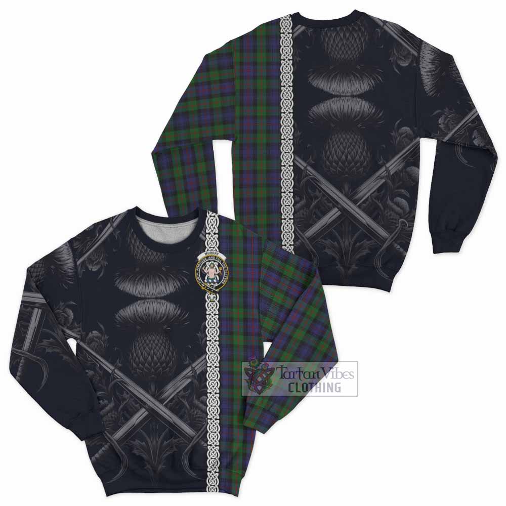 Tartan Vibes Clothing Murray Tartan Sweatshirt with Family Crest Cross Sword Thistle Celtic Vibes