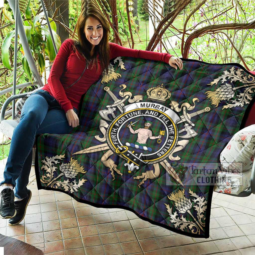 Tartan Vibes Clothing Murray Tartan Quilt with Family Crest and Scottish Golden Courage Shield