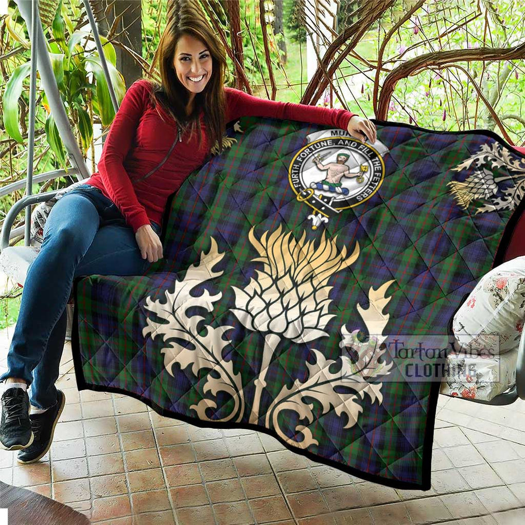 Tartan Vibes Clothing Murray Tartan Quilt with Family Crest and Golden Thistle Style