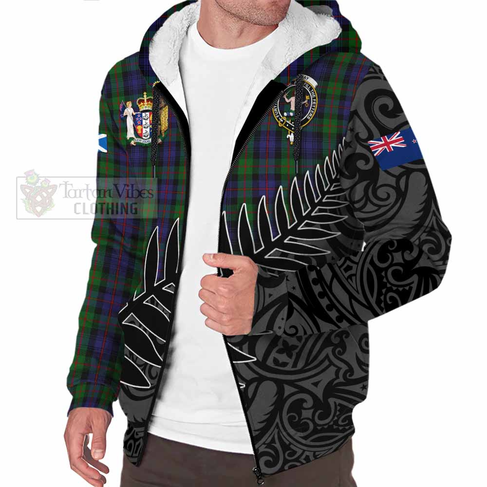 Tartan Vibes Clothing Murray Crest Tartan Sherpa Hoodie with New Zealand Silver Fern Half Style