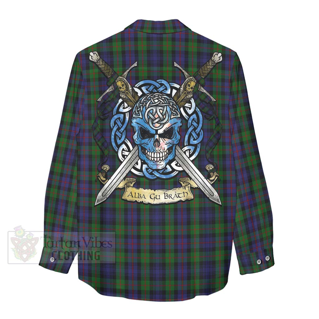 Tartan Vibes Clothing Murray Tartan Women's Casual Shirt with Family Crest Celtic Skull Style