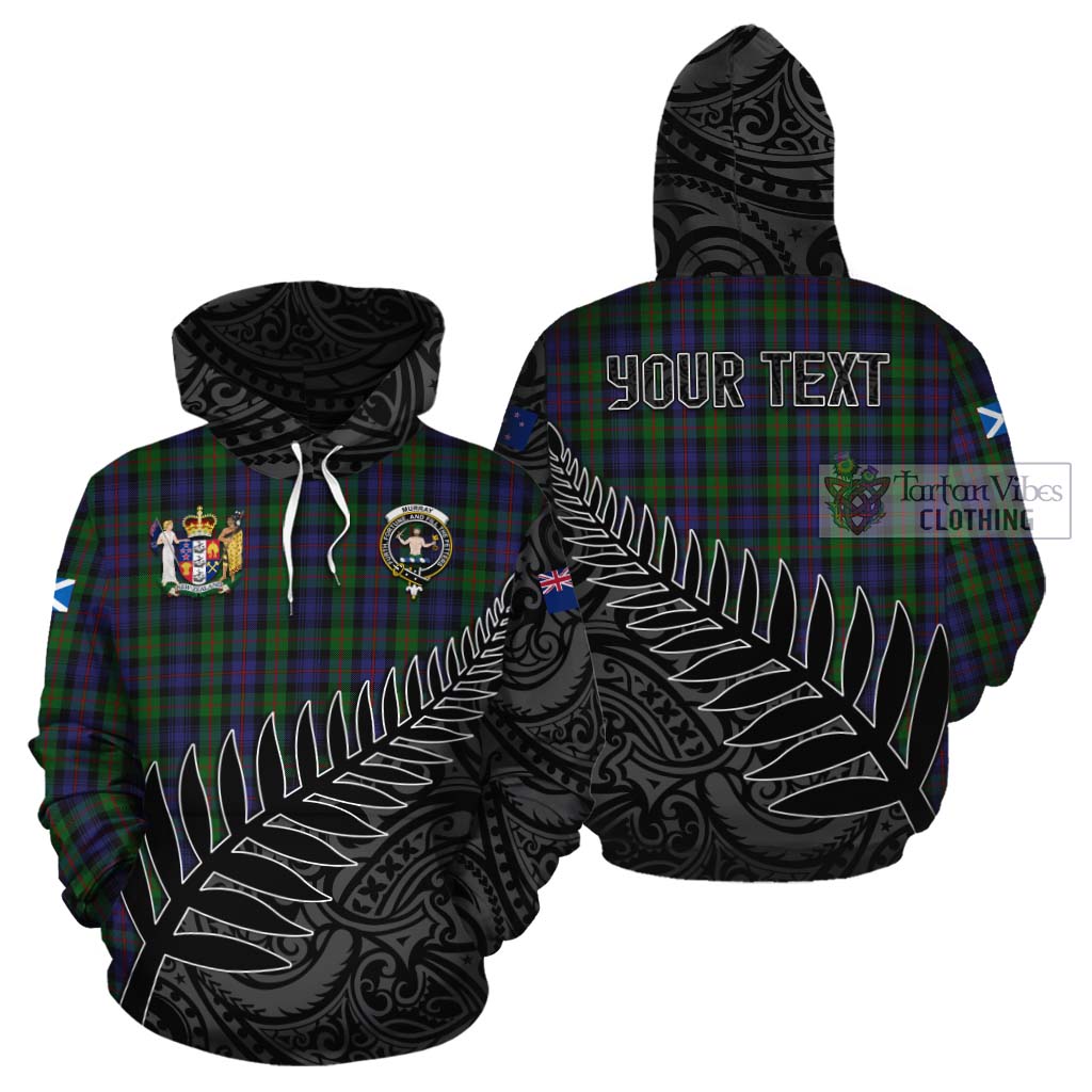 Tartan Vibes Clothing Murray Crest Tartan Cotton Hoodie with New Zealand Silver Fern Half Style