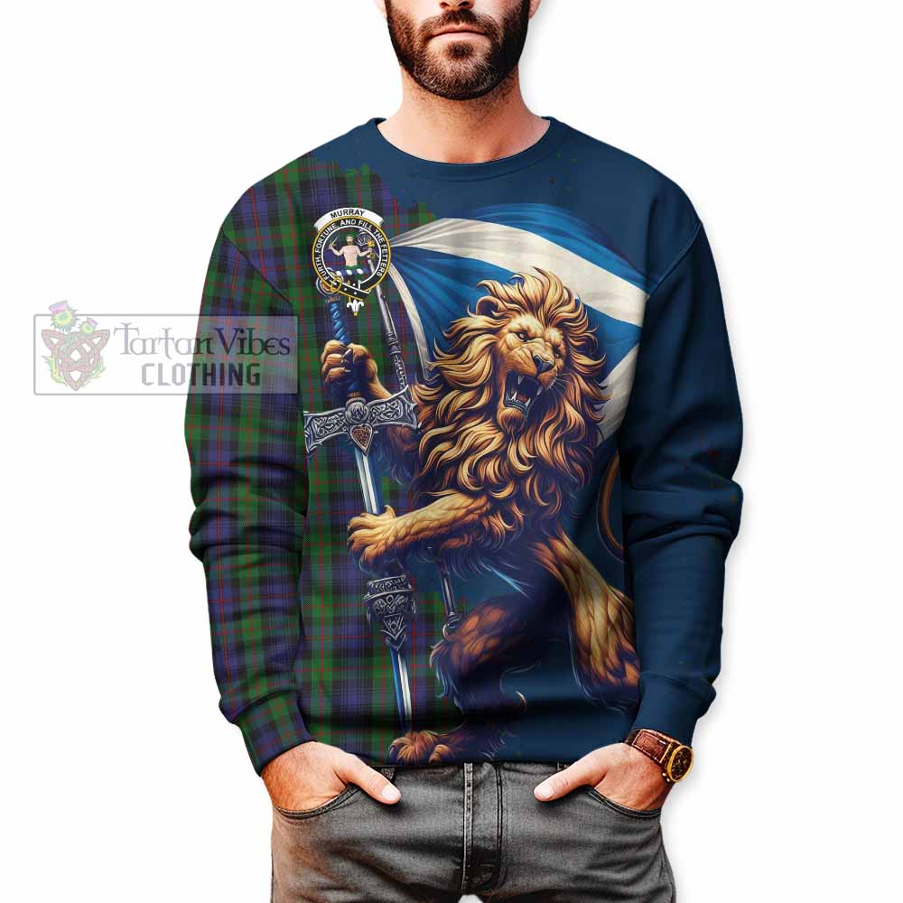 Tartan Vibes Clothing Murray Tartan Family Crest Sweatshirt with Scottish Majestic Lion