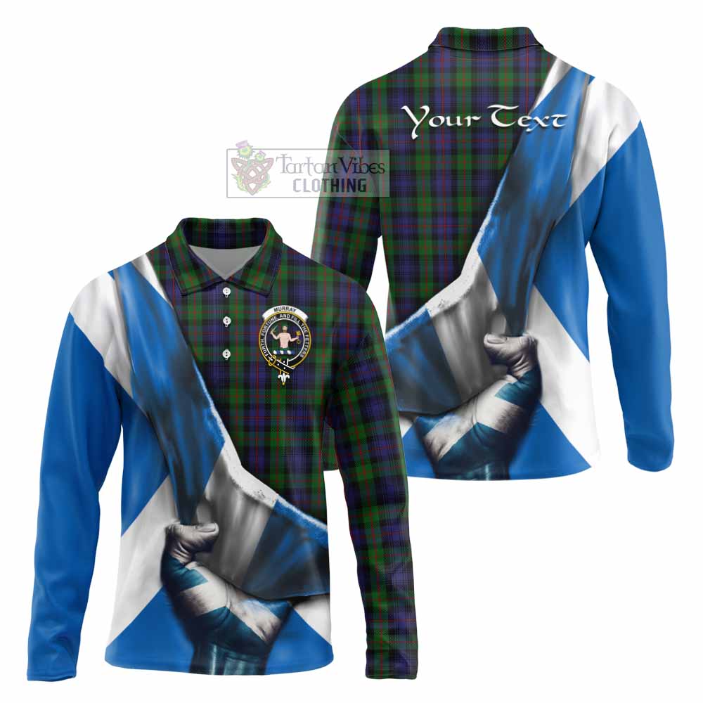 Tartan Vibes Clothing Murray Tartan Long Sleeve Polo Shirt with Family Crest Scotland Patriotic Style