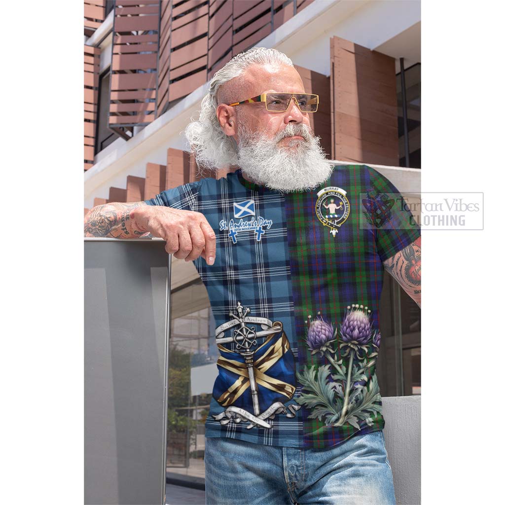 Tartan Vibes Clothing Murray Tartan Cotton T-shirt Happy St. Andrew's Day Half Tartan Style