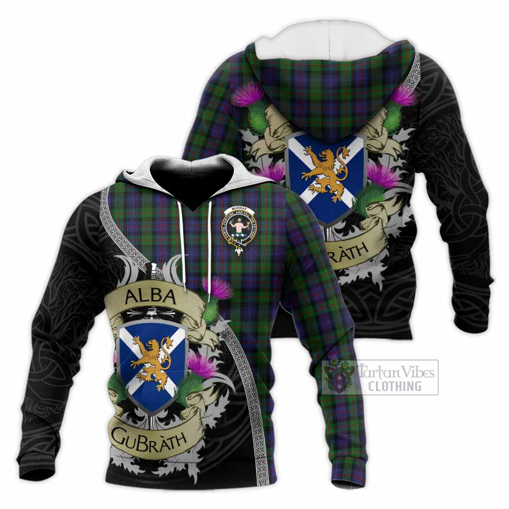 Murray Tartan Family Crest Knitted Hoodie Lion Rampant Royal Thistle Shield Celtic Inspired - Tartan Vibes Clothing
