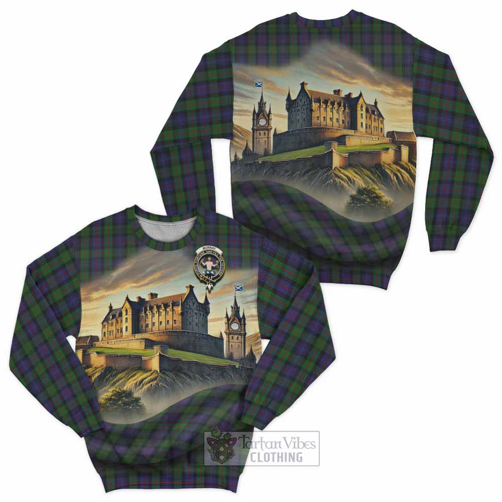 Murray Tartan Family Crest Sweatshirt with Scottish Ancient Castle Style - Tartan Vibes Clothing