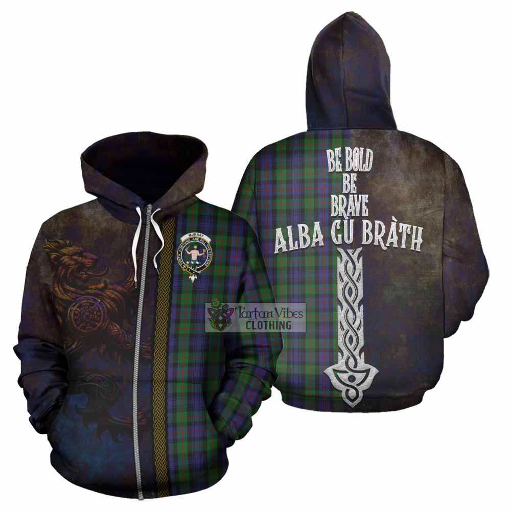 Murray Tartan Family Crest Hoodie Alba Gu Brath Be Brave Lion Ancient Style Zip Hoodie - Tartan Vibes Clothing