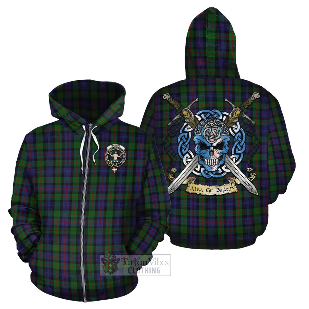 Tartan Vibes Clothing Murray Tartan Cotton Hoodie with Family Crest Celtic Skull Style